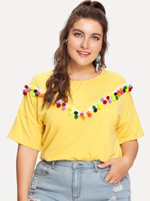 Pom Pom Detail Drop Shoulder Tee