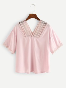 Lace Crochet Contrast Top