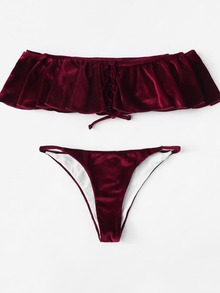 Lace Up Ruffle Bikini Set