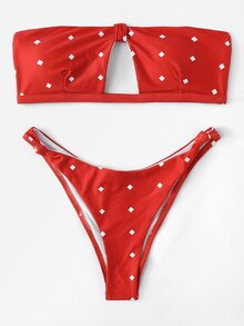 Dot Print Bandeau Bikini Set