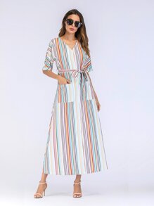 Tie Waist Pencil Stripe Dress