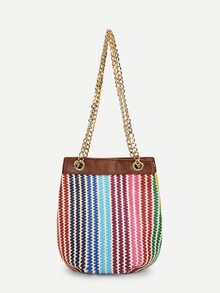 Striped Woven Bucket Chain Bag