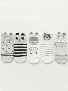 Striped Cartoon Socks 5Pairs