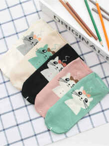 Cat Pattern Socks 5Pairs