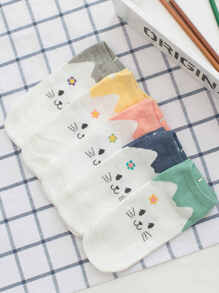 Cat Pattern Socks 5Pairs