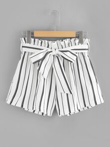 Self Tie Waist Frill Trim Shorts