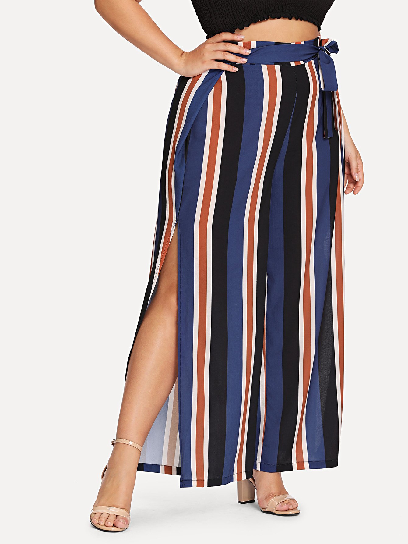 Полосатые сплитские широкие штаны для ног