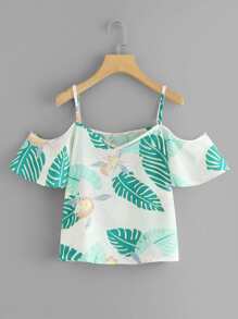 Tropical Print Cold Shoulder Top
