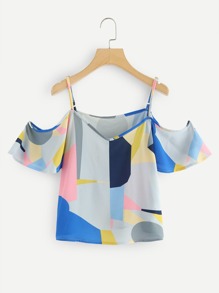 Patchwork Cold Shoulder Top