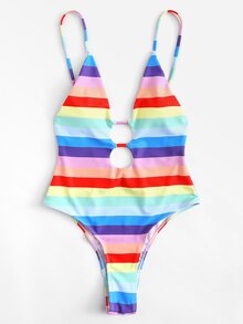 Striped Low Back Swimsuit