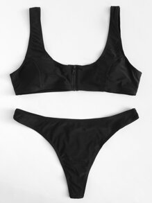 Zipper Front Bikini Set