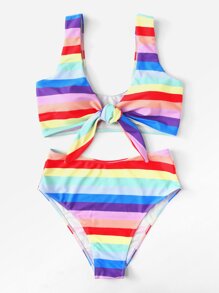 Knot Front Striped Bikini Set