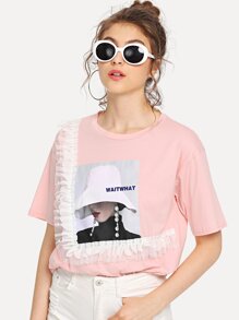 Tiered Mesh Figure Print Tee