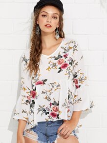 Random Florals High Low Pep Hem Blouse