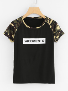Embroidered Applique Raglan Sleeve Tee