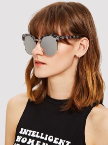 Marble Print Frame Mirror Lens Sunglasses