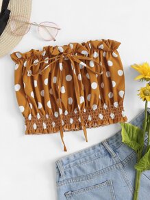Frill Trim Drawstring Spot Tube Top