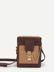 PU Trim Straw Shoulder Bag