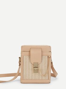 PU Trim Straw Shoulder Bag