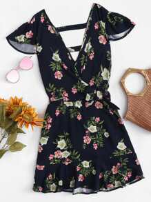 Floral Print Surplice Dress