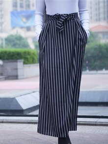 Tie Waist Pinstripe Skirt