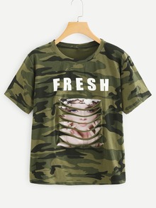 Girl Print Ladder Cut Out Tee