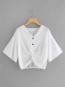 Twist Front Fluted Sleeve Top