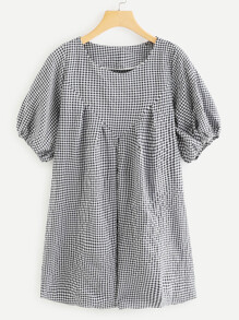 Round Neck Checked Dress