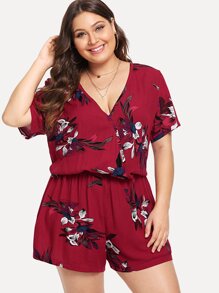 V Neckline Floral Print Romper