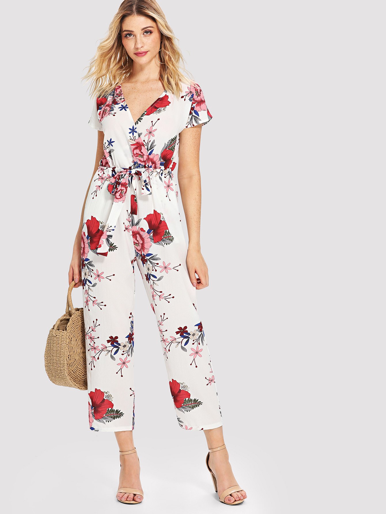Floral Print Split Back Jumpsuit floral print split hem jumpsuit