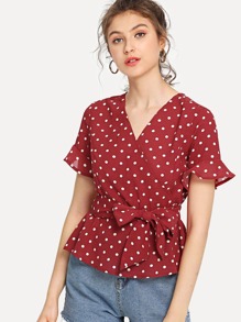 Knot Back Polka Dot Wrap Top