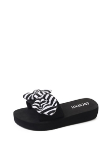 Striped Bow Platform Sliders