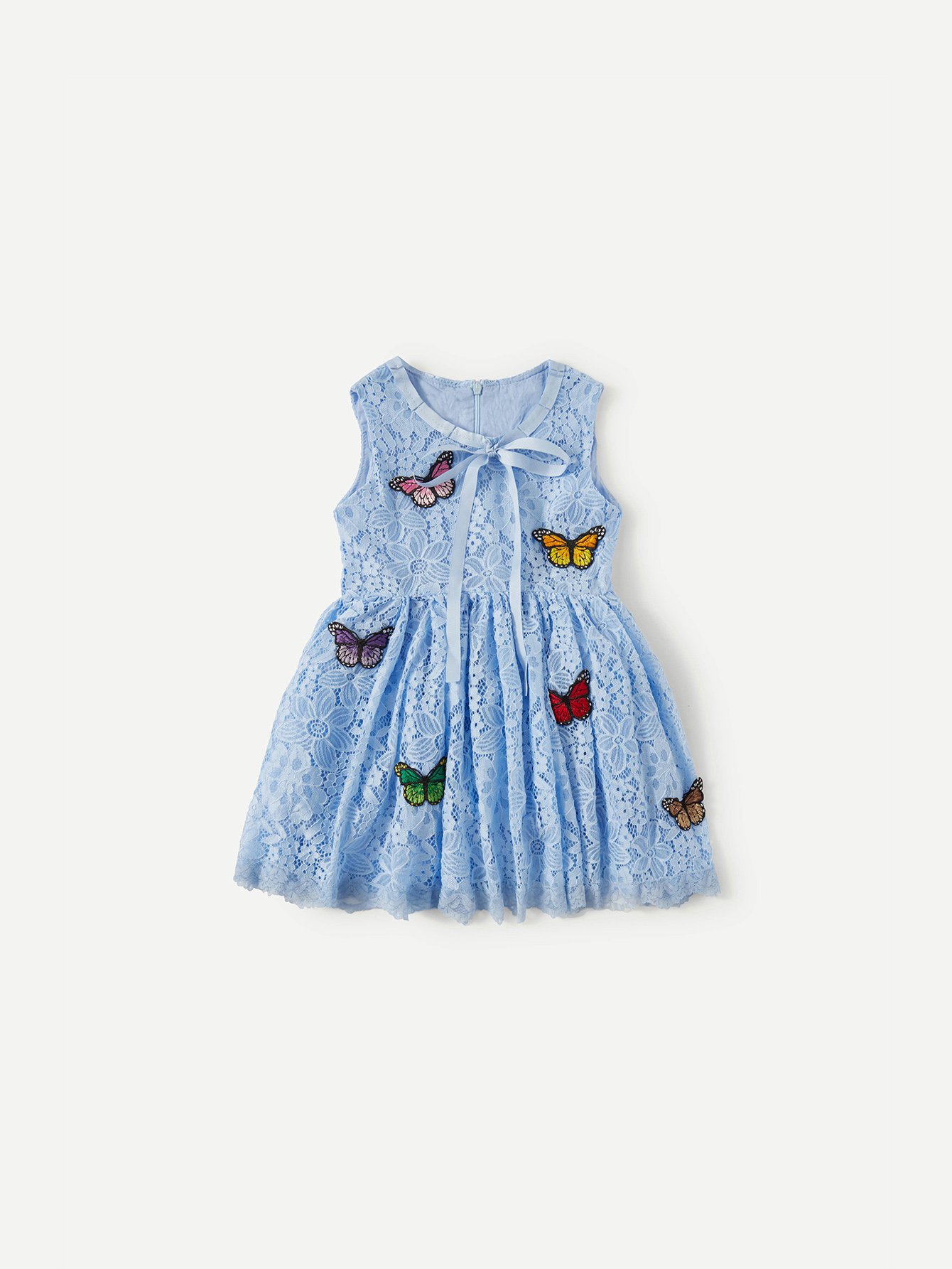 Girls Butterfly Embroidered Patches Lace Dress