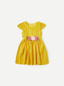 Girls Flower Detail Striped Dress