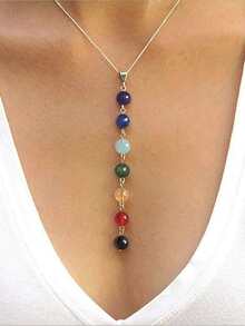 Color Block Beaded Pendant Chain Necklace