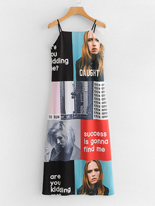 Figure & Slogan Print Cami Dress