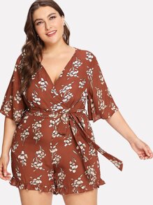 Surplice Neckline Self Tie Florals Romper