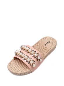 Faux Pearl Decorated Flat Slippers