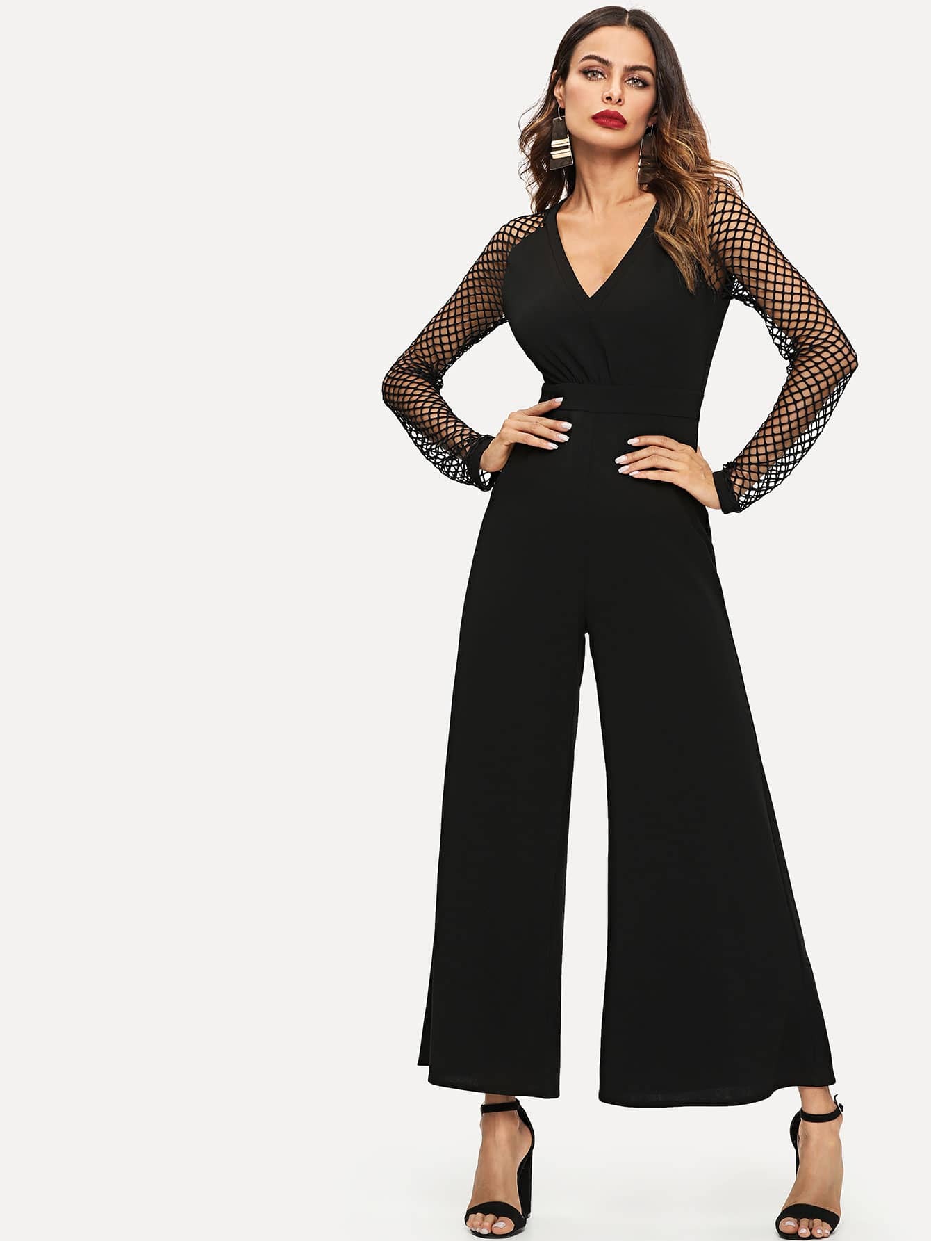 Mesh Raglan Sleeve Широкий комбинезон для ног