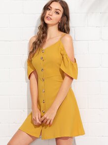 Open Shoulder Single Breasted Dress
