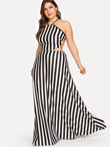 Vertical Stripe Halter Dress