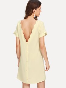 Scalloped Neck Bow Cuff Tunic Dress