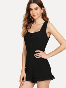 Ruffle Hem Single Breasted Romper