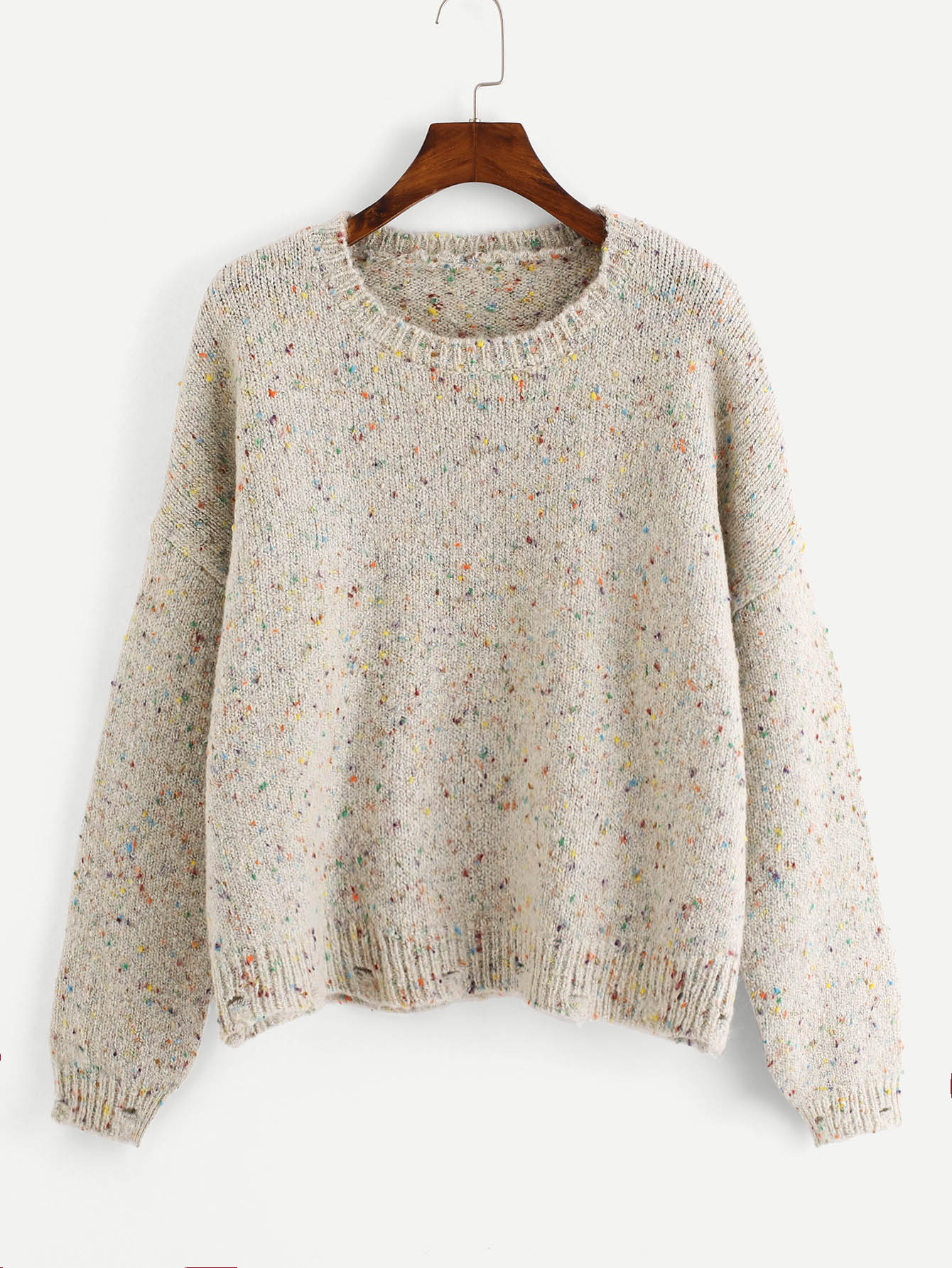 Разноцветный свитер с заниженной линией плеч