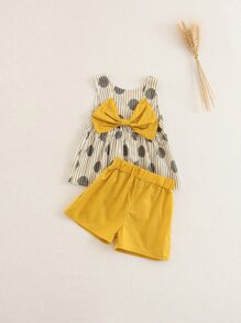 Girls Bow Back Pep Hem Top With Shorts