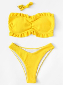 Frill Hem Bandeau Bikini Set