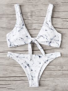 Knot Front Marble Bikini Set