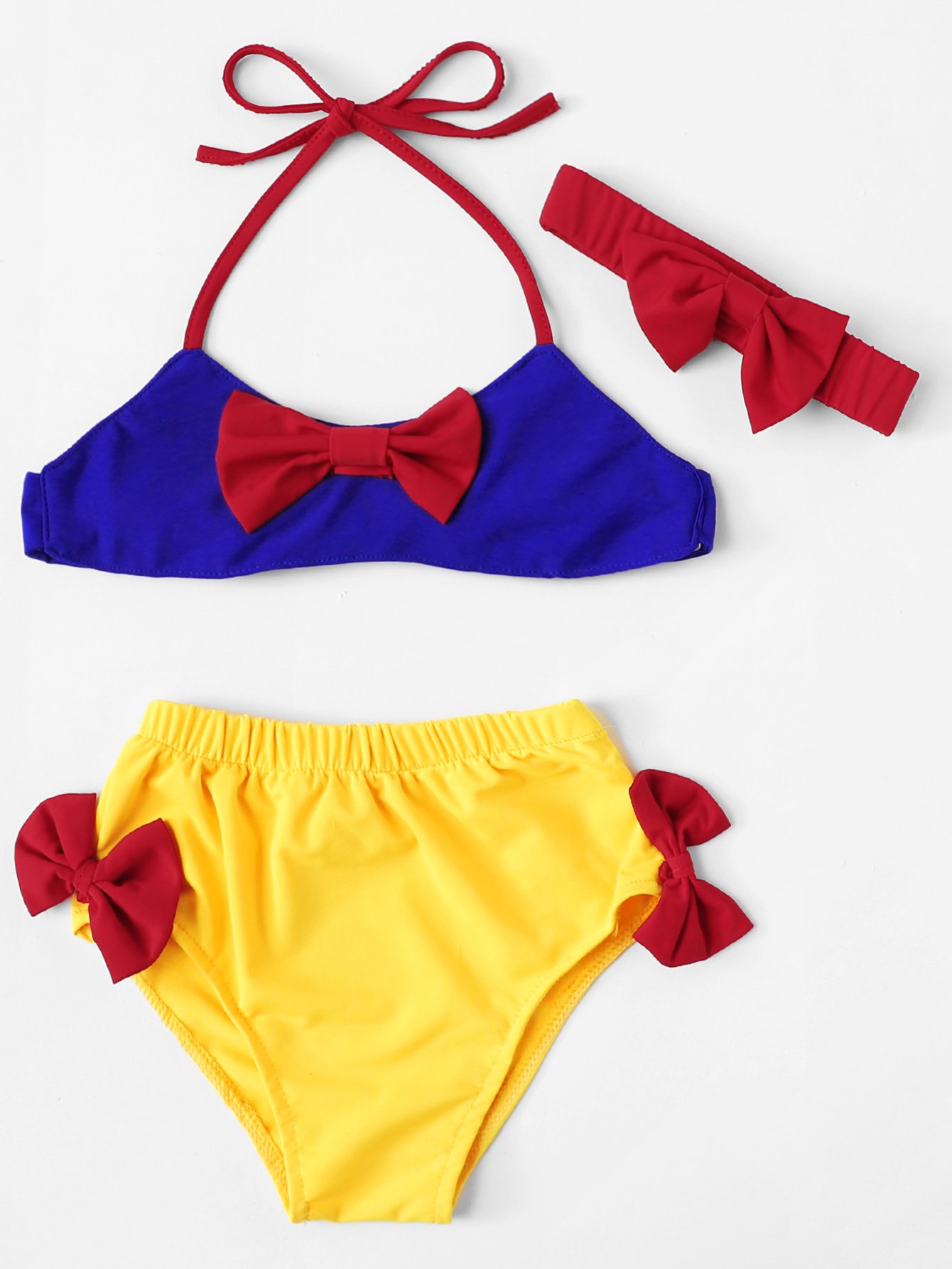 Girls Bow Decorated Bikini Set With Headband