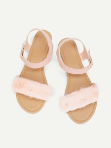 Faux Fur Detail Flat Sandals