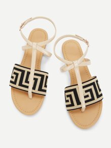 Geometric Pattern Toe Post Flat Sandals